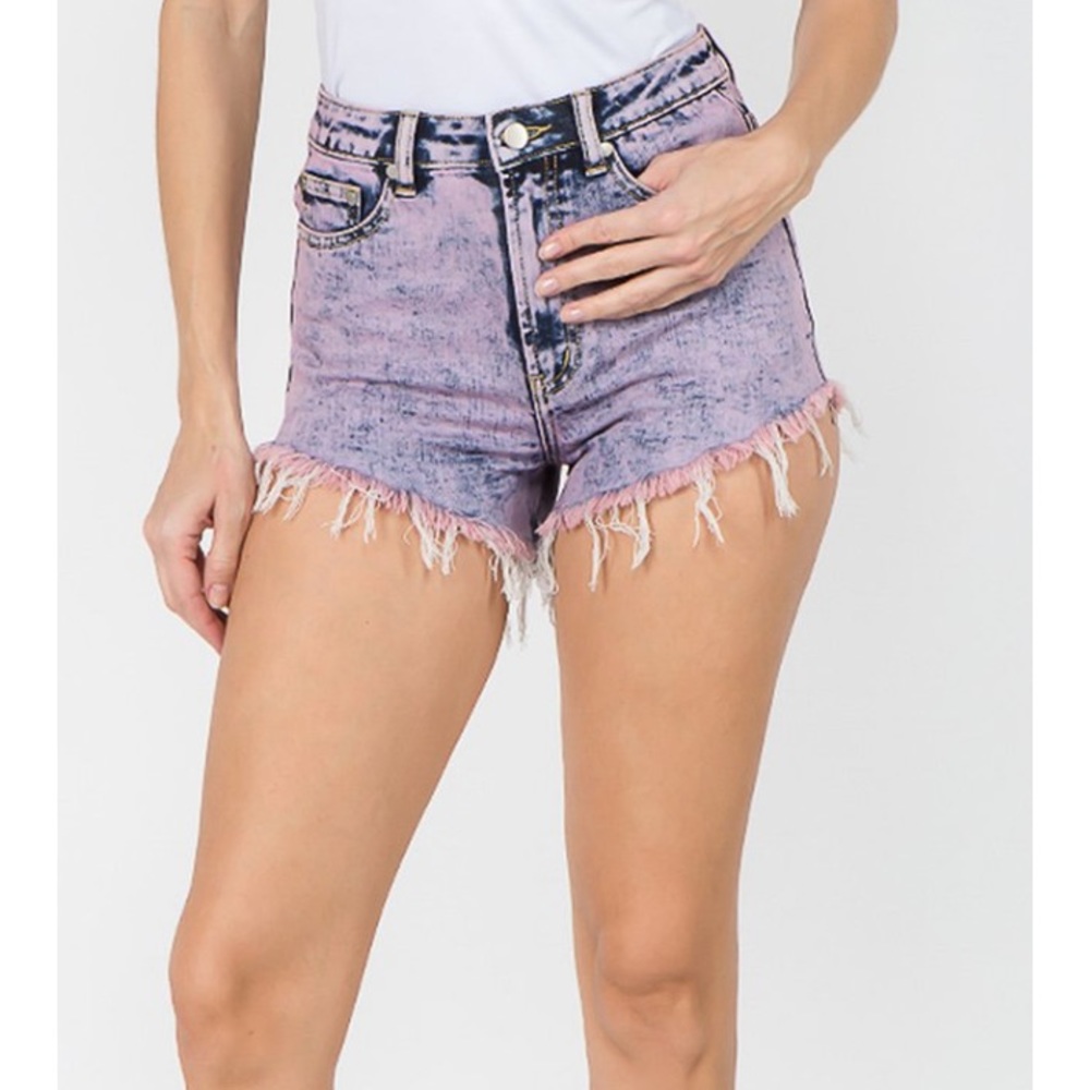 American Bazi Pink Freyed-Hem High-Waist Shorts